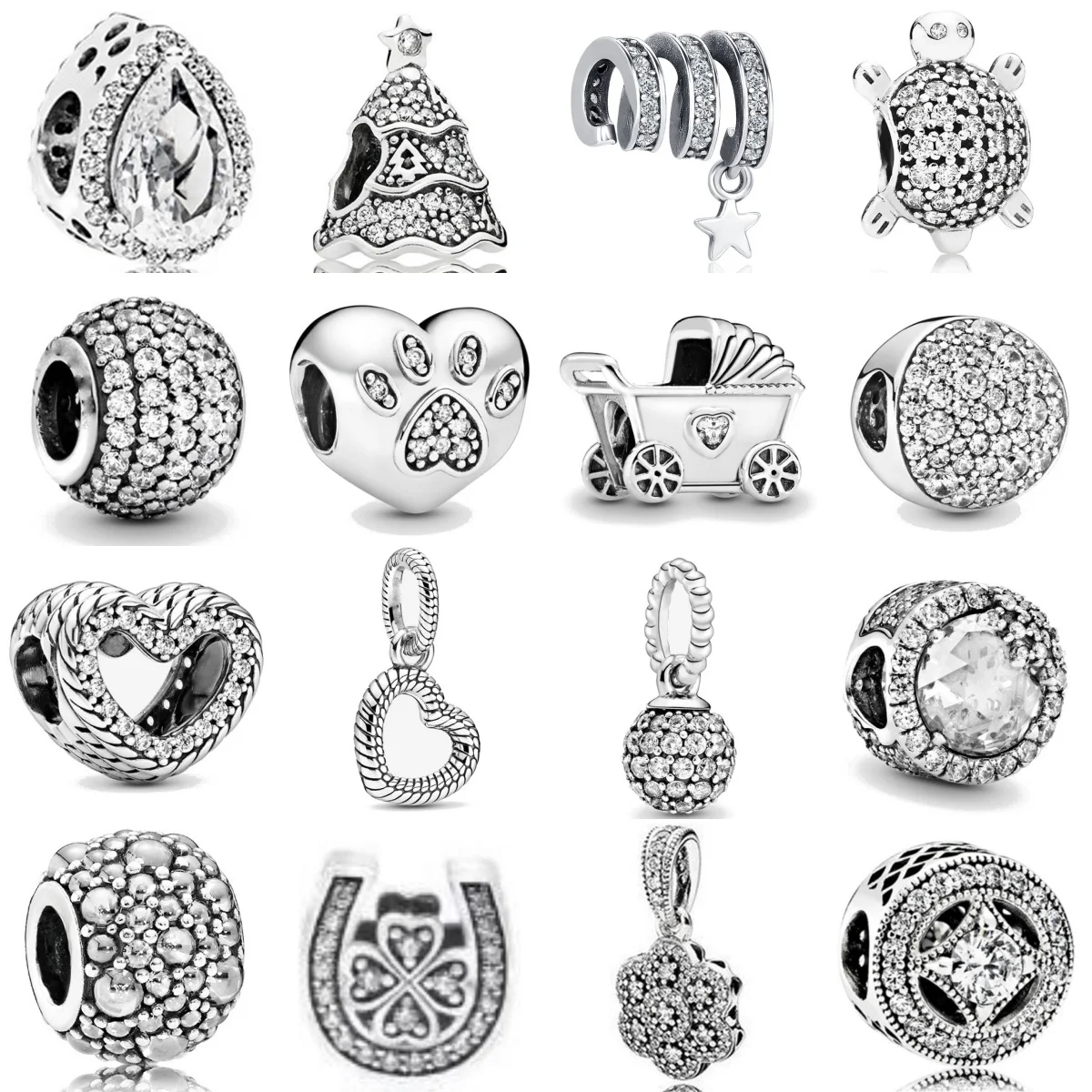 

New hot White series zircon Beads Shining Love Charm Fit Original Bracelet Accessories Women DIY Jewelry 925 Silver Pendant Gift