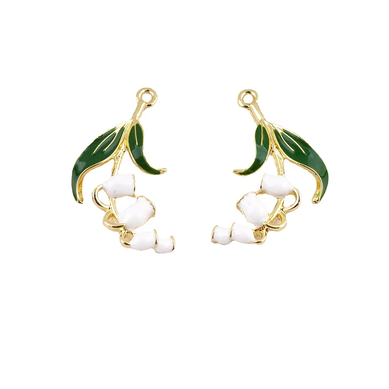 

50pcs/lot DIY Mix Jewelry Accessories Alloy Oil-drop Lily of the valley Pendant Charms For Female Bracelet Earrings