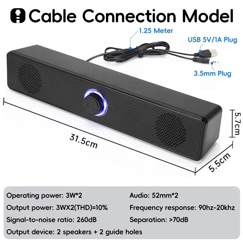 Audio System USB Powered PC Soundbar Surround Audio Home Theater Soundbar Speaker Wired Soundbar Gaming view 6