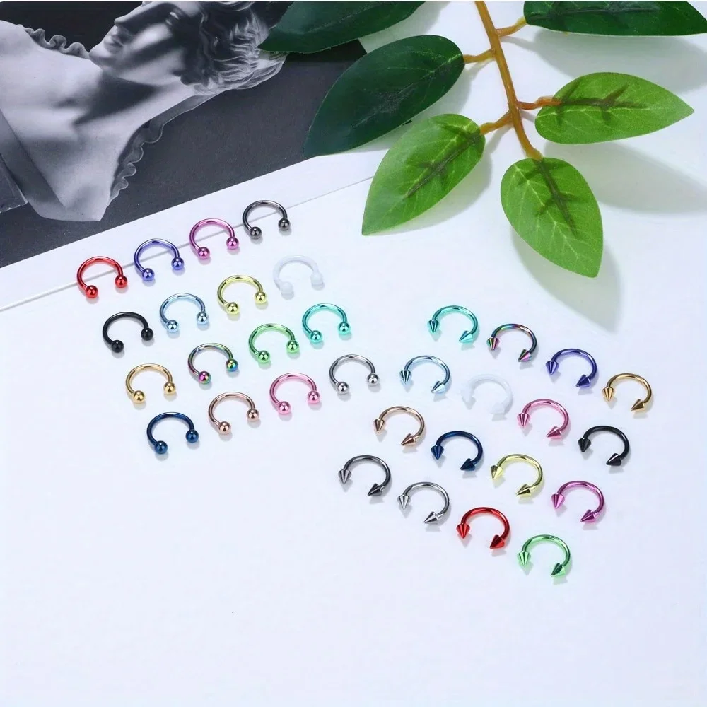 FASACCO 1pc Horseshoe Septum Rings Stainless Steel Nose Barbells Rings Cartilage Eyebrow Colorful Piercings Body Jewelry