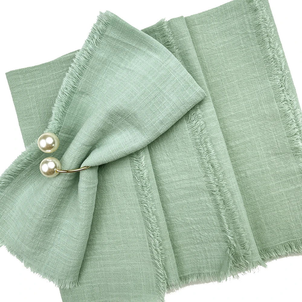 Wholesale 100PCS 33x33cm 100% Cotton Sage Green Napkin Reusable For Wedding Party Christmas Table Decor Retro Cloth Napkins