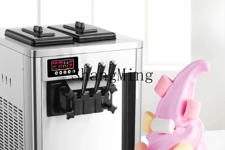 ZYY เครื่องไอศกรีมตั้งโต๊ะแนวตั้งขนาดเล็กเชิงพาณิชย์เครื่องไอศกรีมนุ่มทรงกรวยอัตโนมัติ