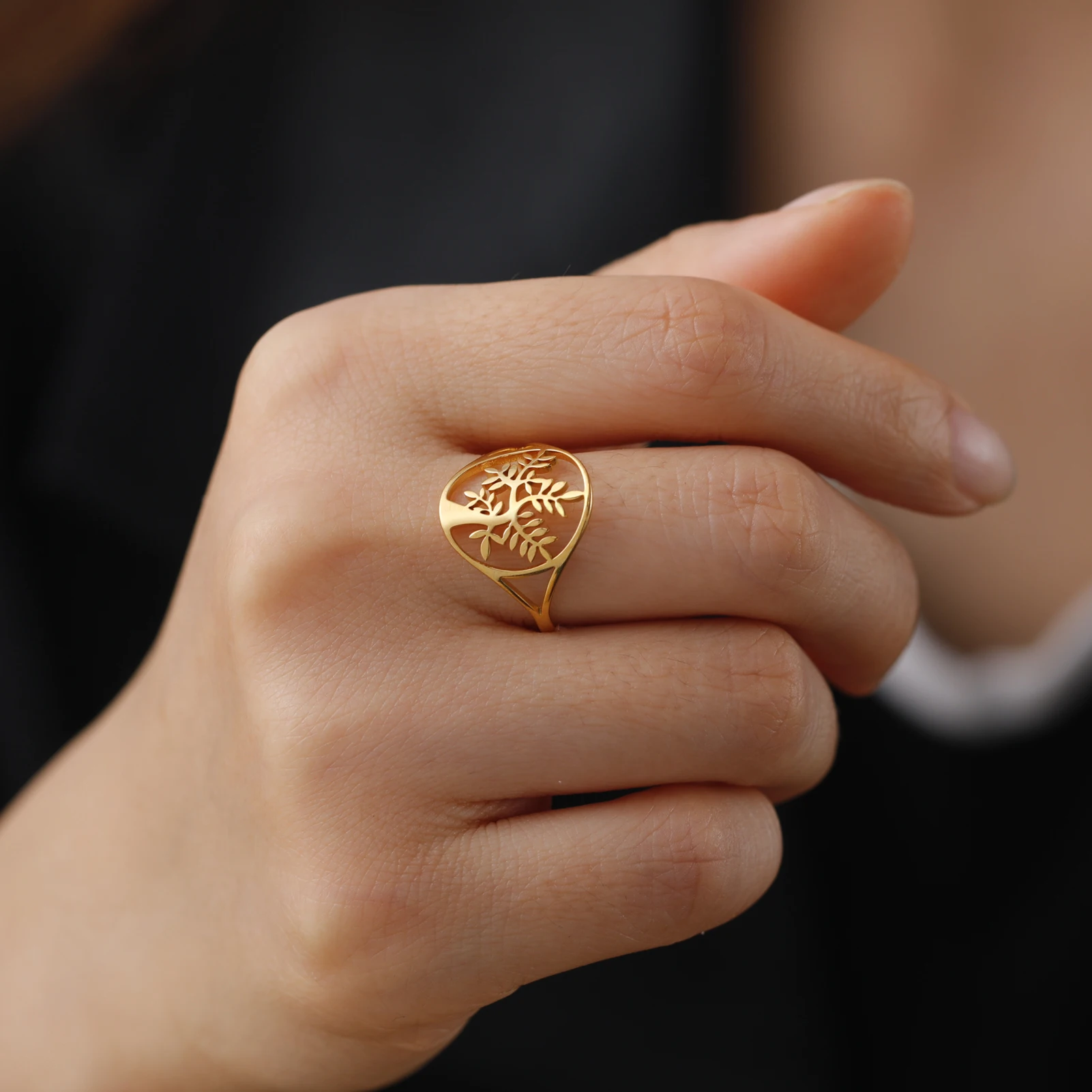 HIPEE 316L Stainless Steel Rings Hollow Tree Of Life Ring For Women Man Personalized Trendy Engagement Wedding Jewelry Gifts