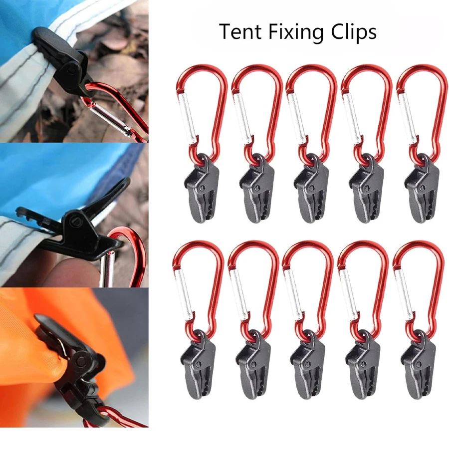 Tarp Awning Clamp Clips Tent Snaps Camping Tent Tighten Lock Grip Clamp with Carabiner for Outdoor Camping Farming Garden