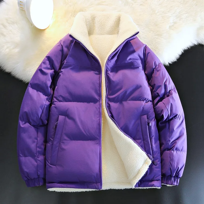 

Trend Casual Warm Men Parkas Stand Collar Double Sided Male Outerwear Winter Thicken Quality Cotton Jackets Solid Color Zipper