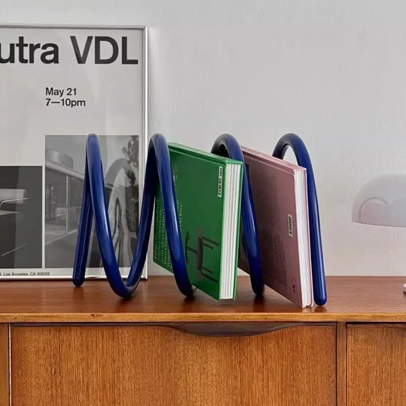 Ins Spring Rotating Bookshelf Dopamine Color Magazine Rack Artistic Iron Newspaper Holder Modern Designer Desktop Organizer