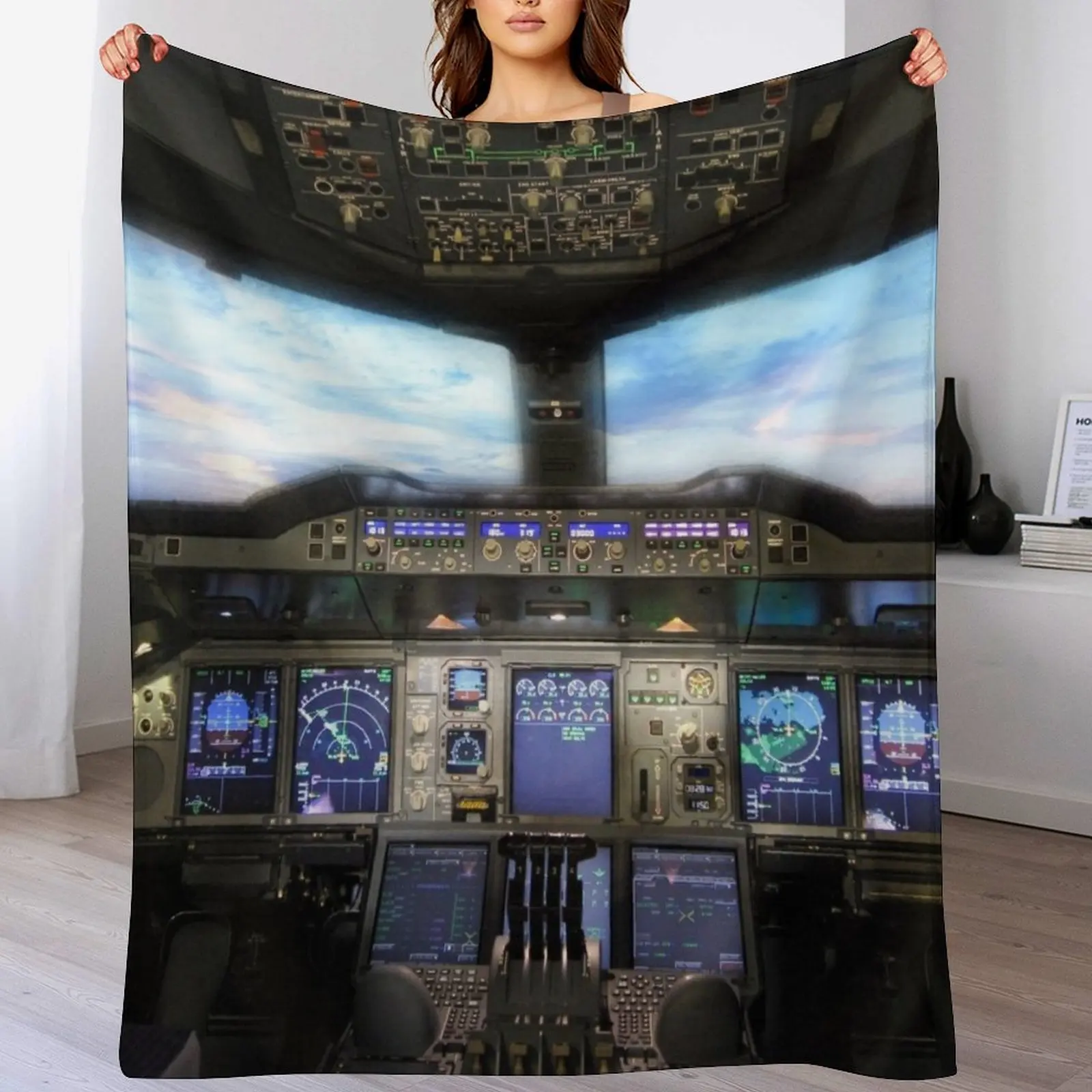

Airbus A380 Cockpit Throw Blanket Flannel wednesday Stuffeds christmas decoration Blankets