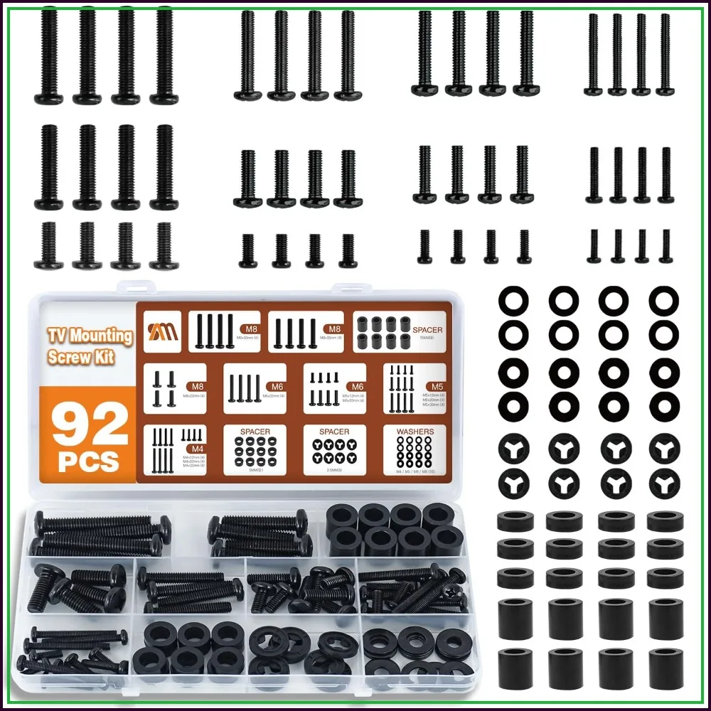 Universal TV Mount Screw Kit 92PCS M4 M5 M6 M8 with Spacers Washers, Fits Most VESA up to 80
