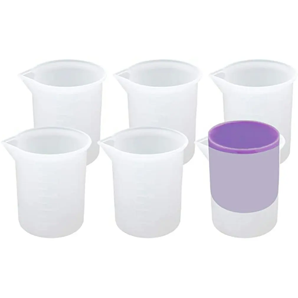 6pcs Measuring Cup Non-stick Silicone Liquid Mixing Container Tool For DIY Resin Jewelry Making Reusable UV Epoxy Cup 100ml