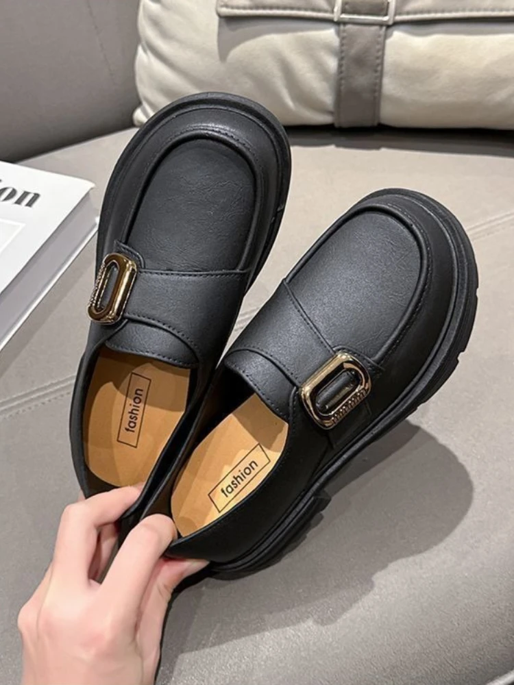

Women's White Platform Shoes 2026 Spring New Casual Nurse Loafers British Style Slip On Flats