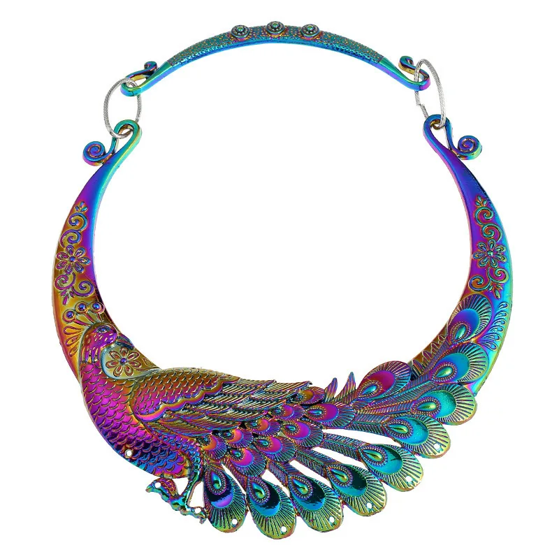 Women Ethnic Collar Choker Necklace Charming Multicolor Laser Jewelry Chinese Peacock Dragon Maxi Necklaces Statement Jewelry