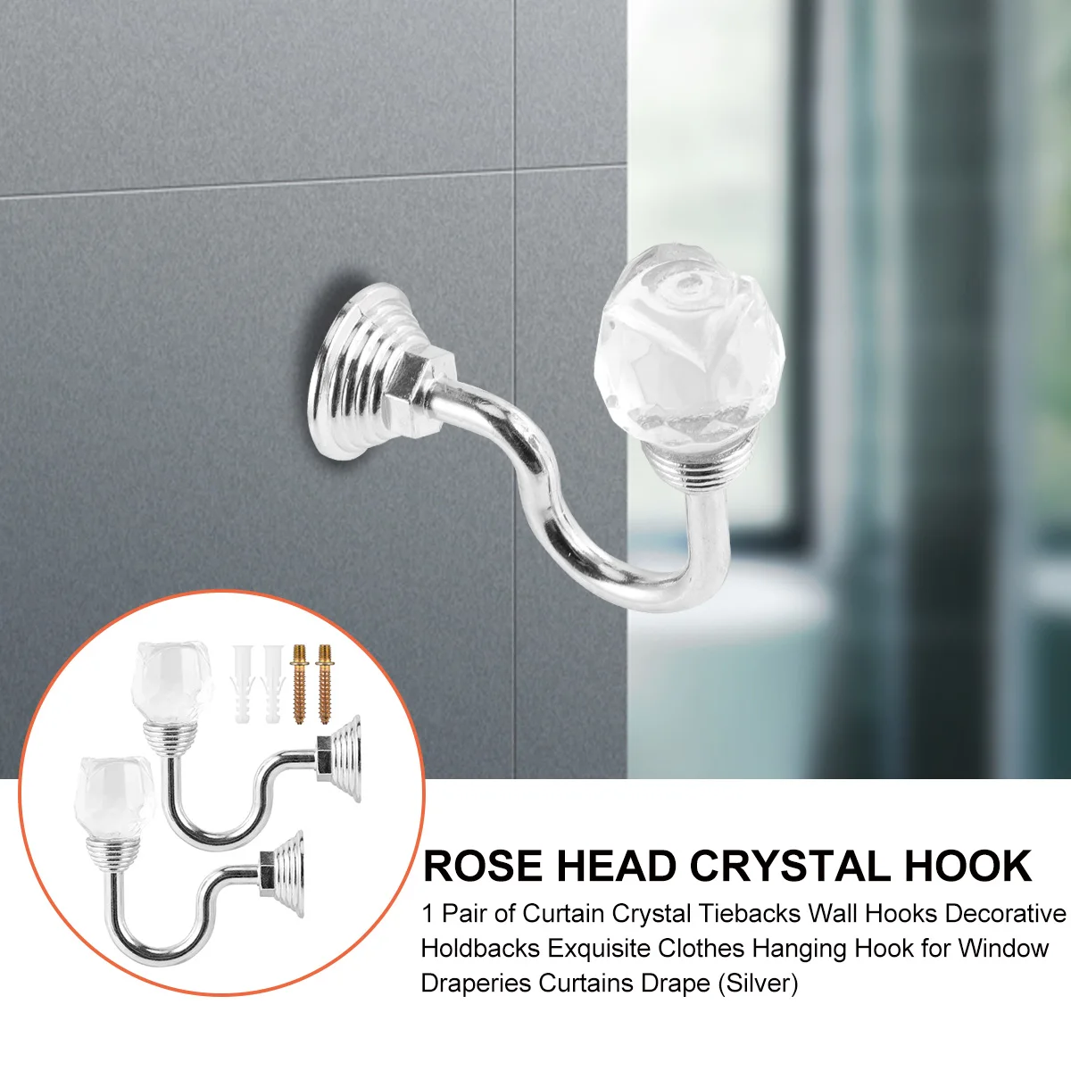 

Crystal Hook Wall Hooks Hangers Decorate Curtains Drape Drapery Aluminum Alloy Accessories