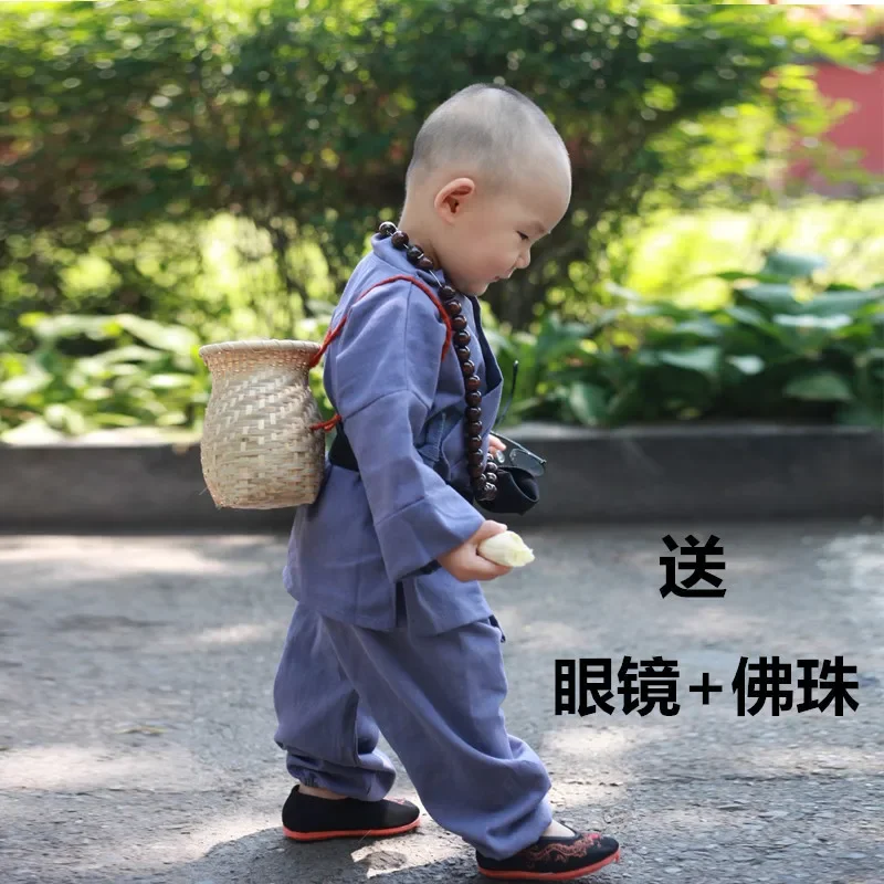 Little monk clothes children\'s monk baby suit little novice monk robe Shaolin Temple cotton and linen baby boy performance