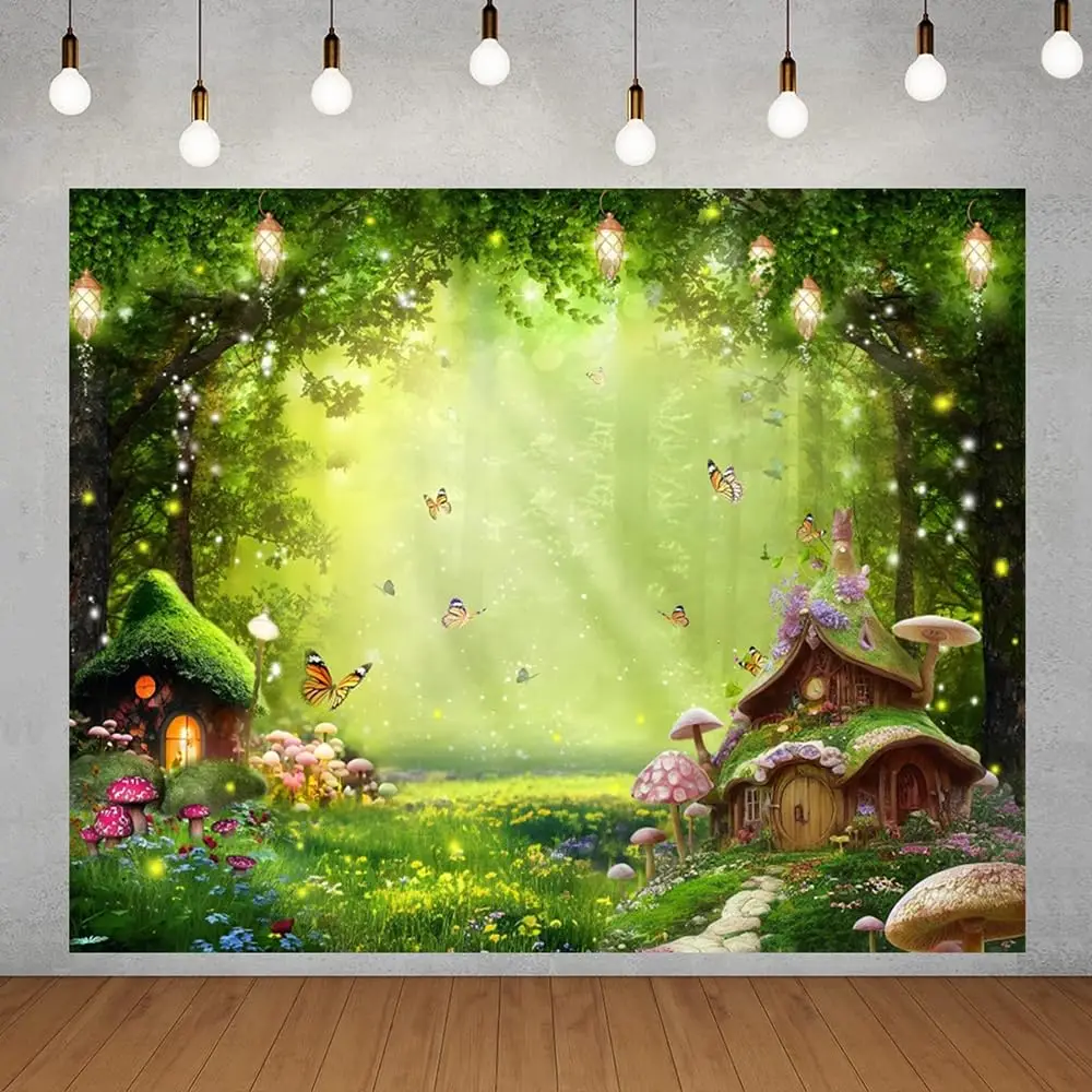 

Enchanted Forest Backdrop Spring Garden Fairy Tale Magic Forest Wonderland Mushroom Jungle Background Girl Birthday Party Banner