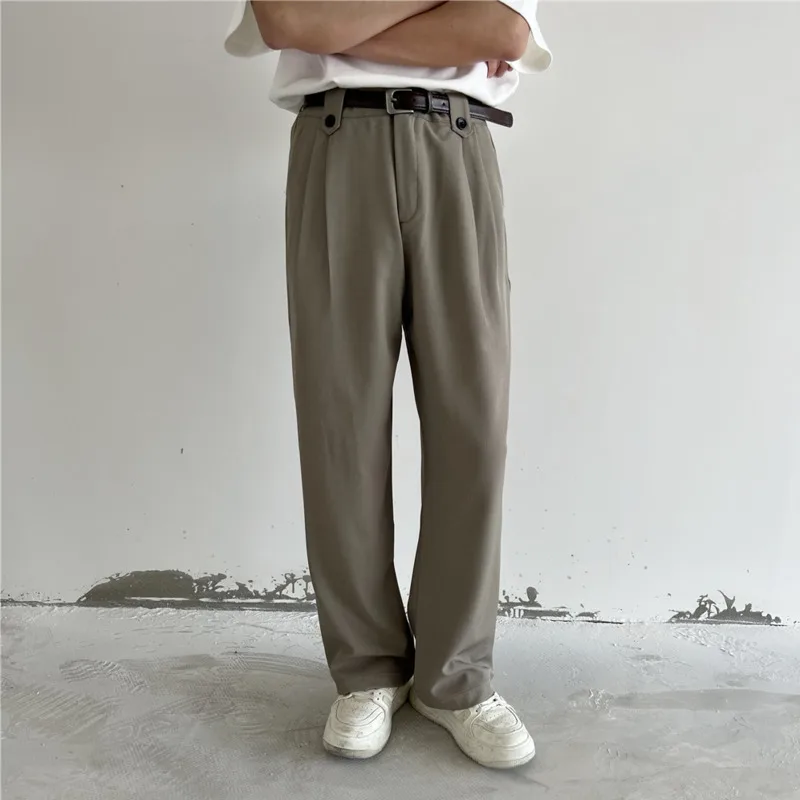 Black Khaki Suit Pants Men Slim fit Fashion Social Mens Dress Pants Korean Straight Wide Leg Pants Mens Office Formal Trousers