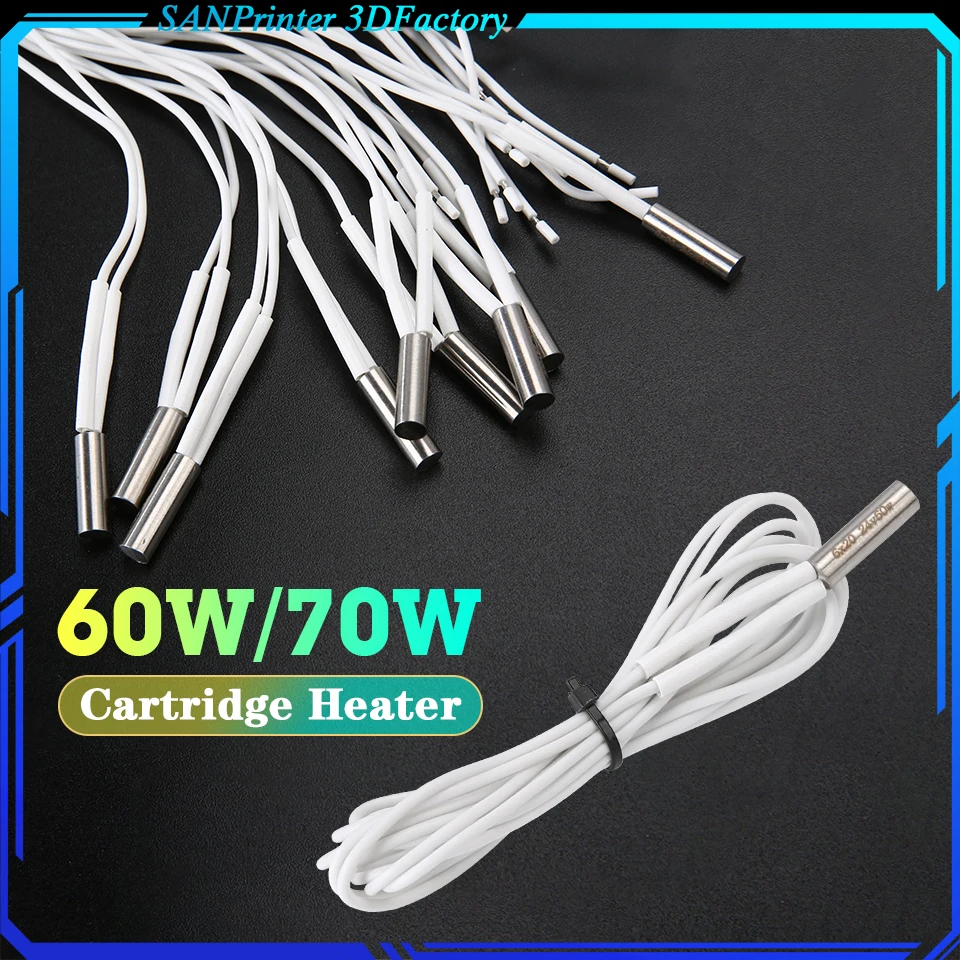 

3D Printer 6*20MM 24/12V 60W 70W Heater Cartridge With 100CM cable 3D Printer for V6 HOTEND Volcano MK8 MK9 CR-10 ender 3