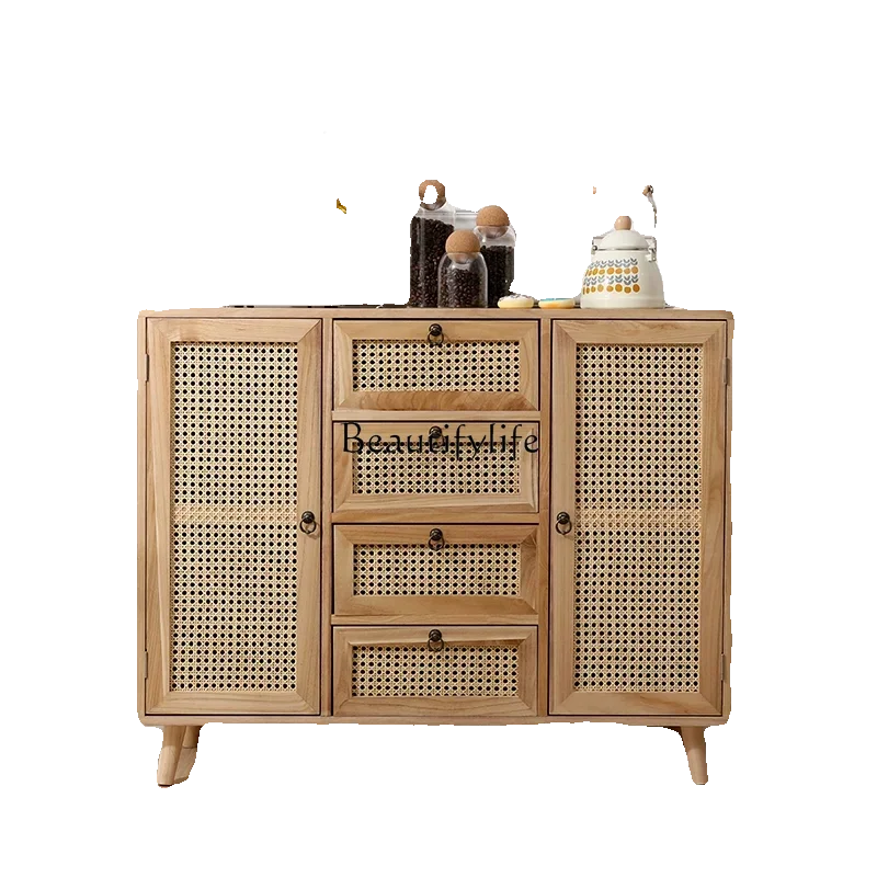 

FG10Solid Wood Modern Simple Storage Large Capacity Wall-Mounted Rattan Storage Cabinet