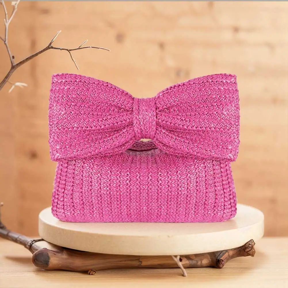 

Women Weaving Clutch Bag Zipper Closure with Bow Simple Clutch Purse Versatile Female Party Wedding Bag