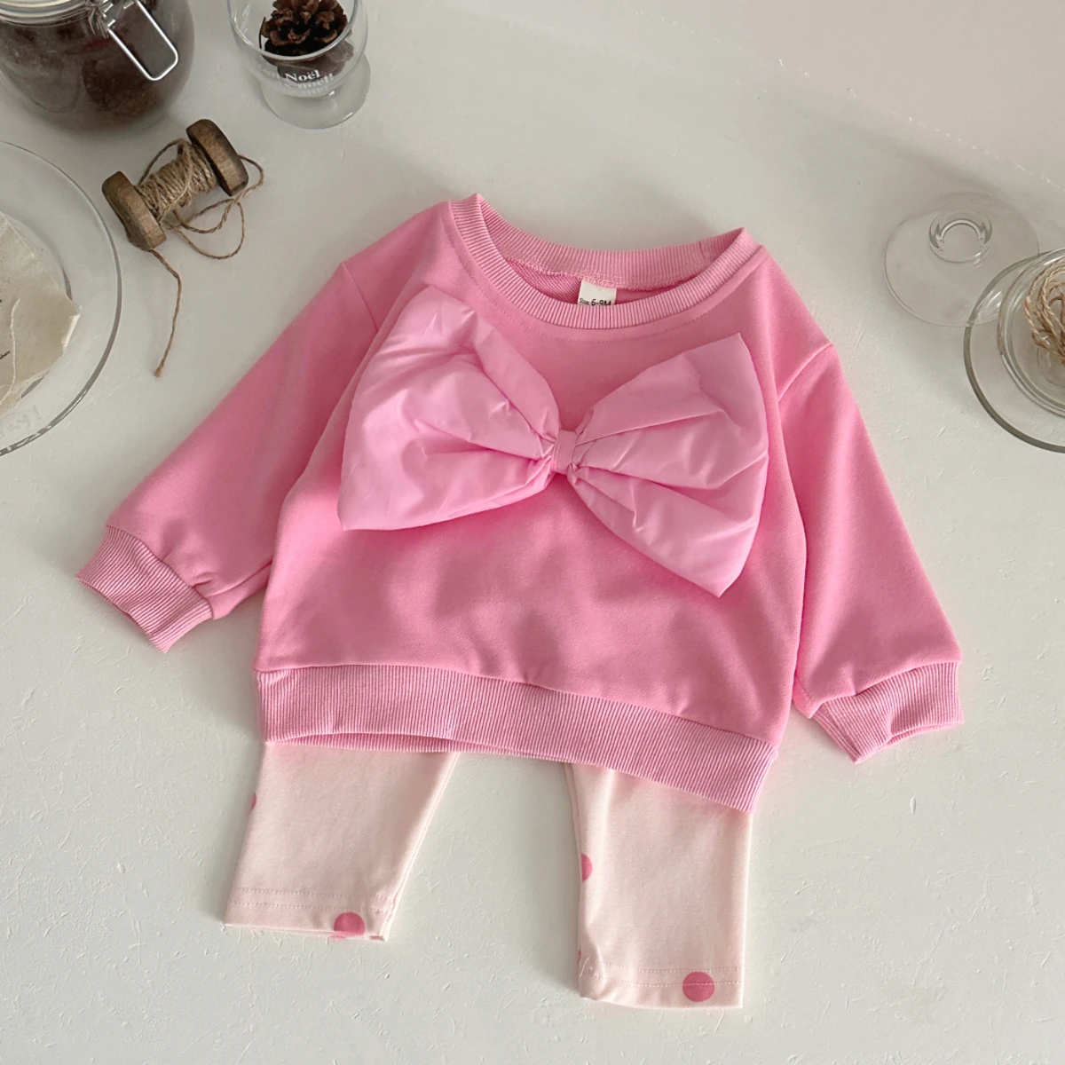 

New Design Fashion Baby Girl Clothes Spring Fall Three Dimensional Large Bow Long Sleeves Pant Cotton Two-piece Set