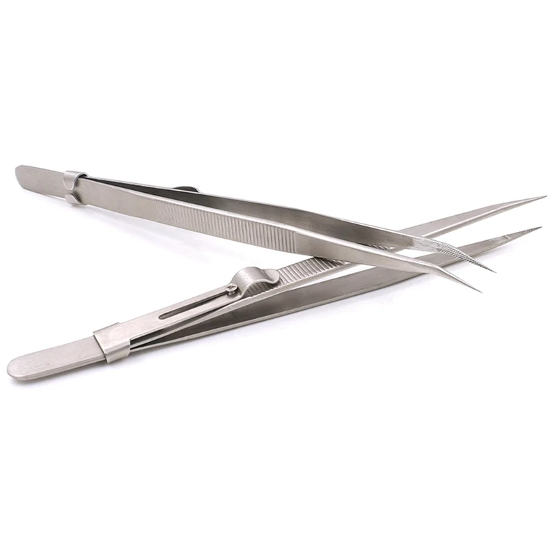 HLZS-2PCS Precision Tweezers, Model Hobby Making Tools, Upgraded Bent And Straight Flat Tip Stainless Steel Tweezers