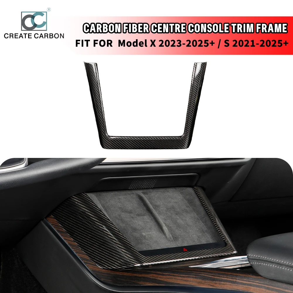 Carbon Fiber Center Console Frame Trimfor Tesla Model S (2021 to 2025+) Model X (2023 to 2025+) Wireless Charging Trims Cover