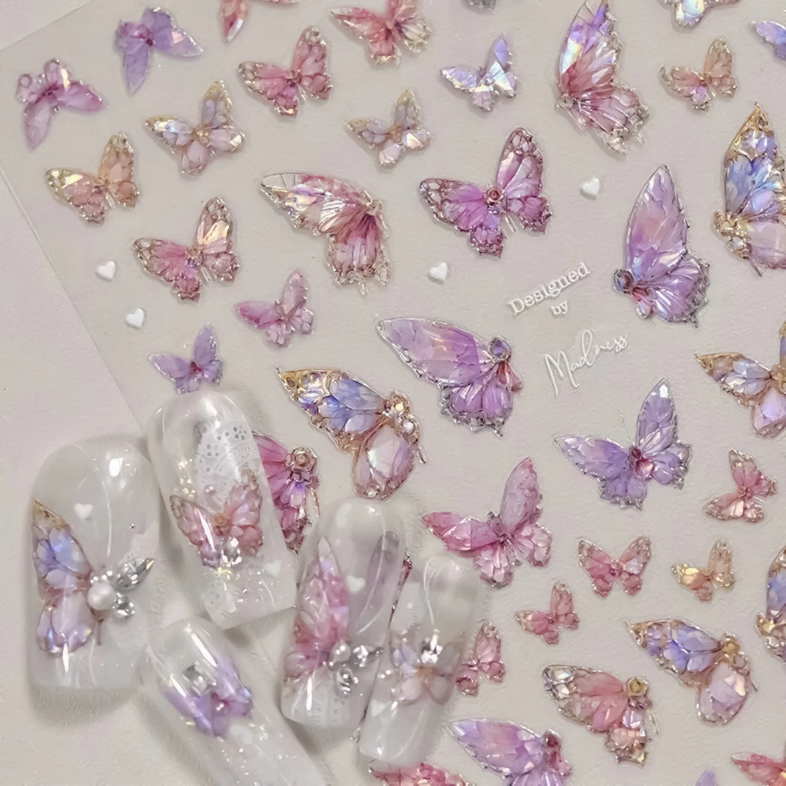 Autocollants pour ongles 3D, motif papillon et rose en relief, design auto-adhésif, pour manucure, pour fêtes et rendez-vous