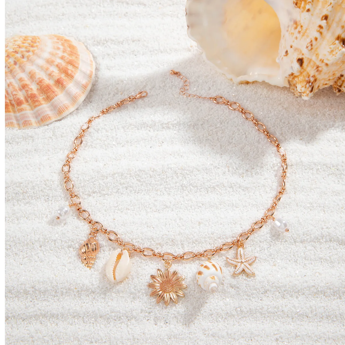 Kpop Boho Starfish Scallops Pendant Choker Necklace for Women Elegant Tassel Chain Sunflower Aesthetic Wed Beach Pearl Jewelry