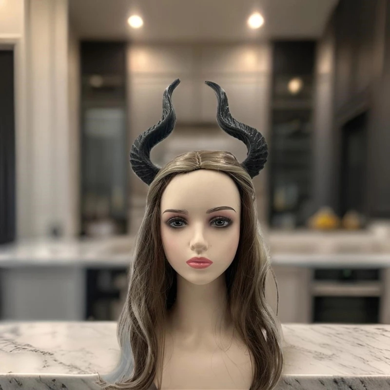 Long Evil Horn Headband for Adult Cosplay Costume Devil Horn Reindeer Hairhoop Halloween Party Cosplay Hairpieces