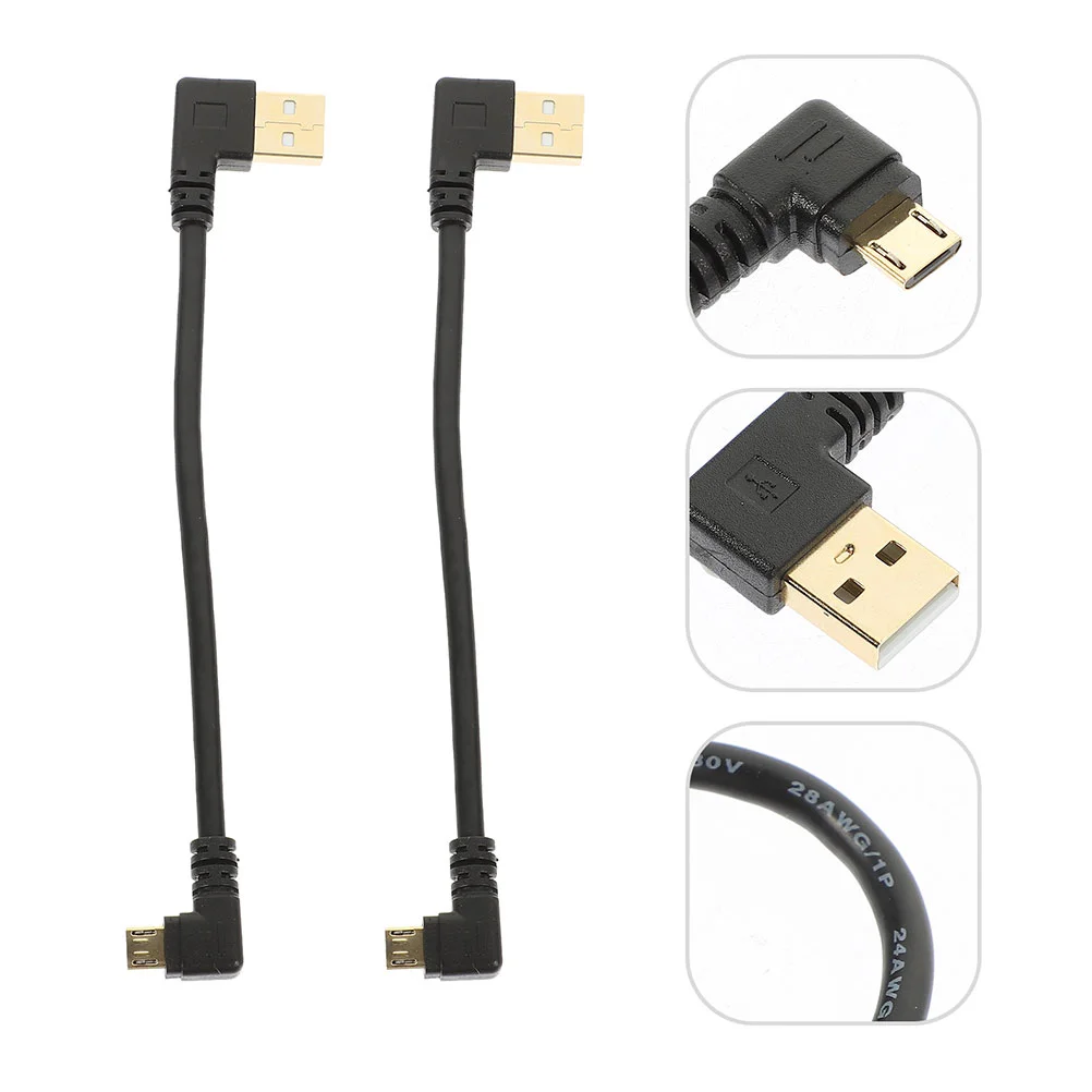 2 Pcs Micro USB Cable Charging Cables Fast Right Angle for Data Transfer Rubber 90 Degree Adapter