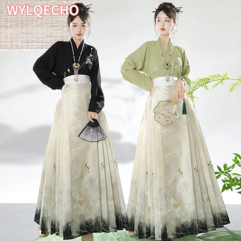 

Юбка с изображением лошади Hanfu, Оригинальное женское традиционное платье китайской династии Мин, юбка Mamianqun, повседневная юбка с изображением лошади и пони