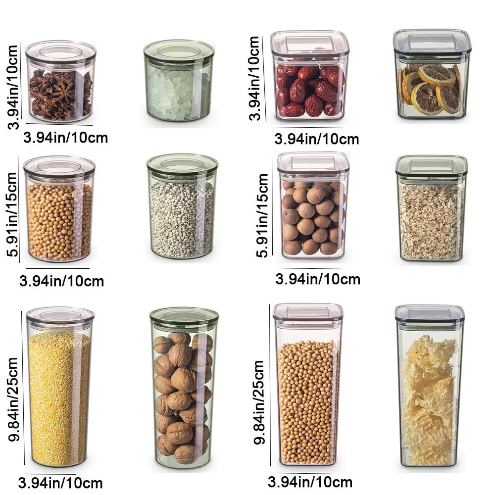 Clear Cereal Storage Box Plastic Round/Square Food Preservation Box Keep Fresh Dustproof Food Storage Container Kitchen