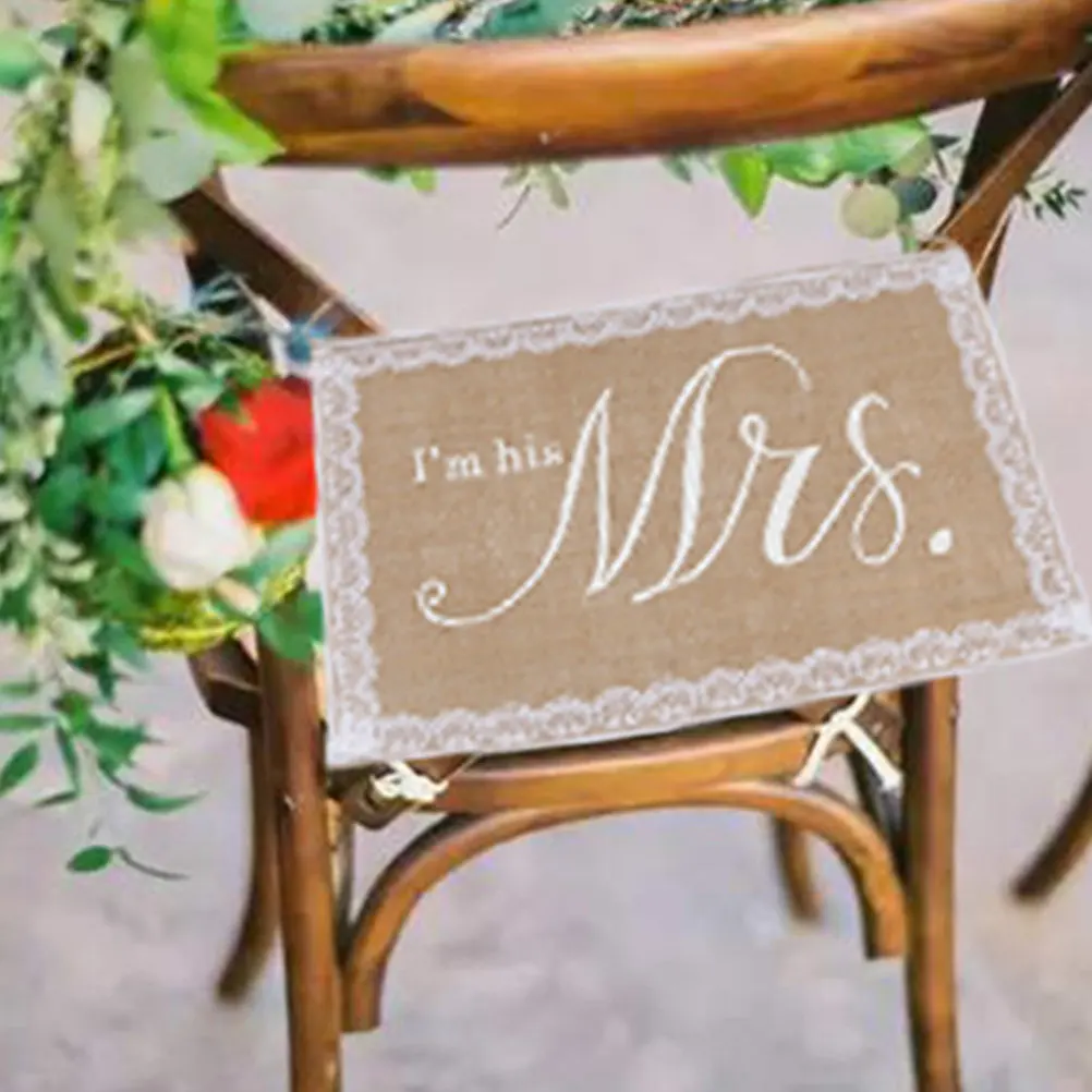 2Pcs Wedding Chair Back Decors Elegant Bride Groom Chair Signs Mr Mrs Banner Light Weight Graceful Design Fits Most Chairs