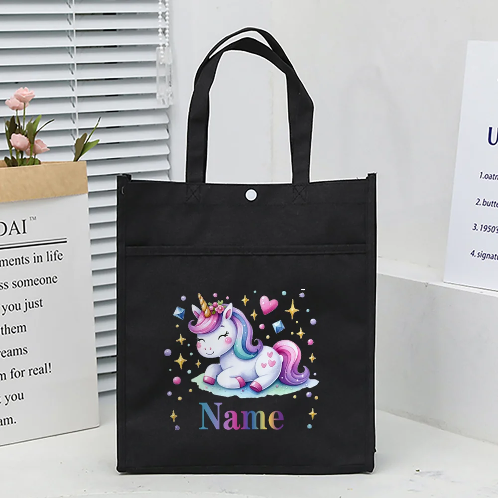 Kişiselleştirilmiş çocuklar kütüphane Tote çanta Homeschool Unicorn roket adı okuma kitapları ile çanta çocuk okul çantası çocuklar için doğum günü