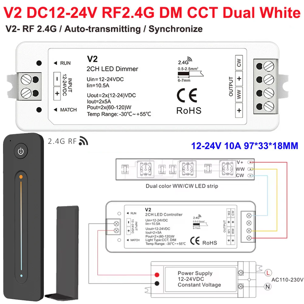 Комплект затемнения светодиодных лент 2,4G RF CCT 12 В 24 В R12 Touch Slide с дистанционным управлением и автоматической передачей для двухцветной светодиодной ленты COB 5050 2835 Комплект затемнения светодиодных лент 2,4G RF CCT 12 В 24 В R12 Touch Slide с дистанционным управлением и автоматической передачей для двухцветной светодиодной ленты COB 5050 2835