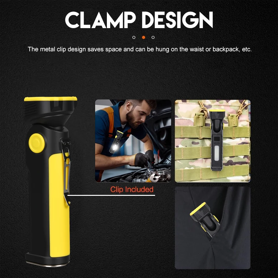 

D5 Super Bright Portable LED Flashlight Rechargeable Work Light Torch with Clip Magnetic Torch Light for Camping Hiking Outdoors