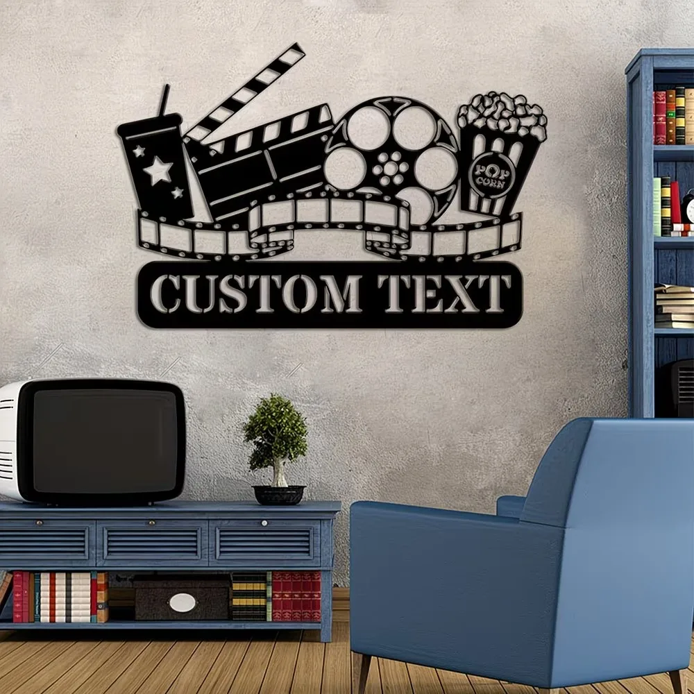 Customizable Personalized Home Theater Sign, metal Silhouette Wall Art, Decor for Party Door Living Room Outdoor Courtyard