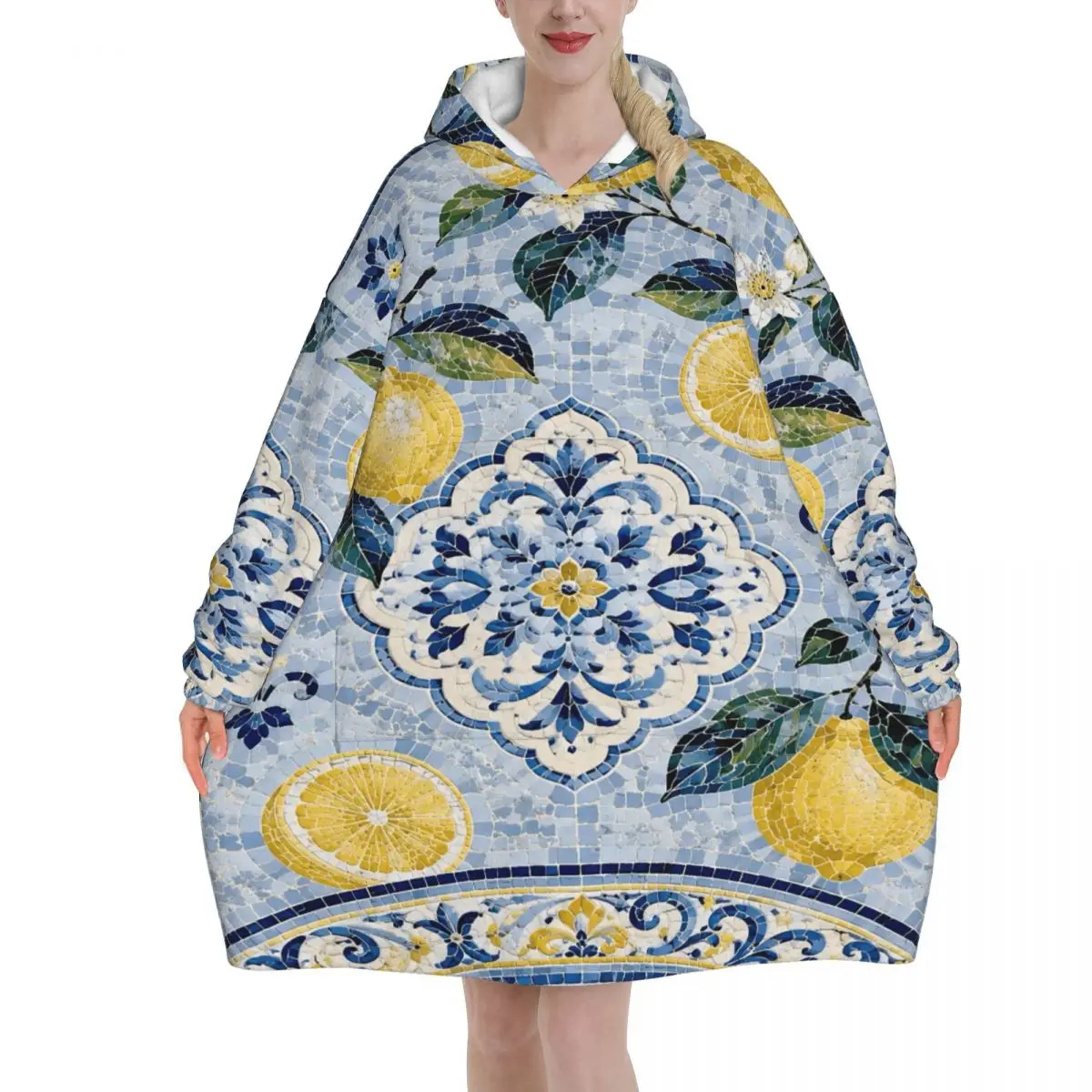 Lemon Sicily Rectangle Wearable Blanket Hoodie Warm Cozy Oversize Blanket Sweatshirt Thick Fleece Hooded Blanket with Pocket