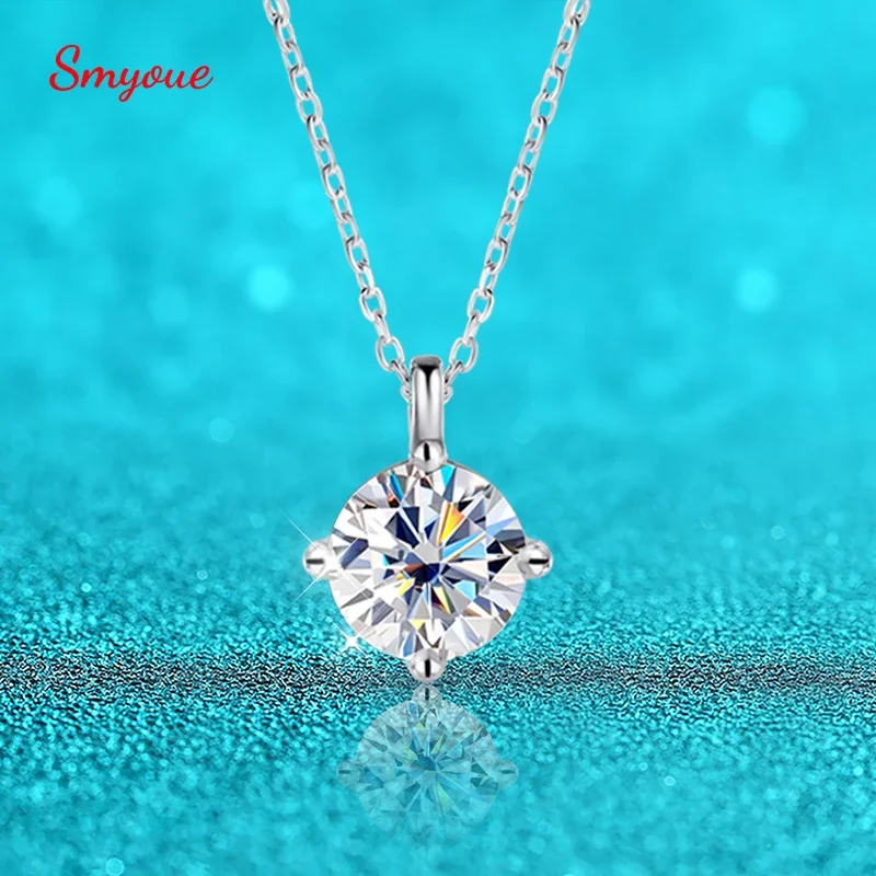 

Smyoue 0.3-3CT D Color Moissanite Necklace for Women Classic 4-claws Pendant Sparkling S925 Sterling Silver Lab Diamond Chain