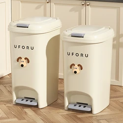 Cream Wind Pedal Type Trash Can Household Large Capacity Kitchen Living Room Bathroom Toilet with Lid Light Luxury Paper Qingyu