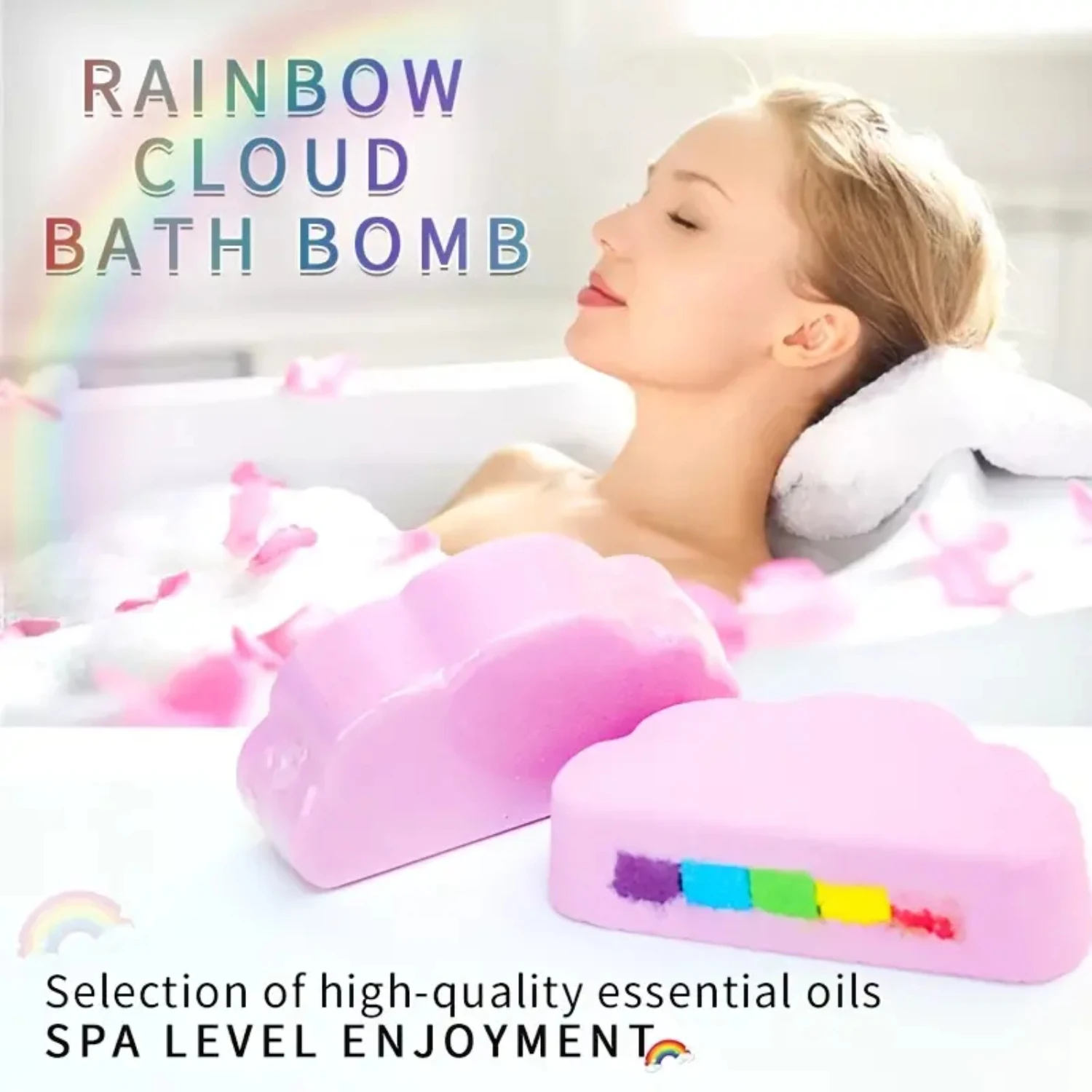 ระเบิดอาบน้ําให้ความชุ่มชื้นรูปสายรุ้งสีสันสดใส, สปา Fizzies 120 กรัมพร้อมเกลือทะเลและน้ํามันหอมระเหย - ลูกบอลอาบน้ําสุดหรูสําหรับ D