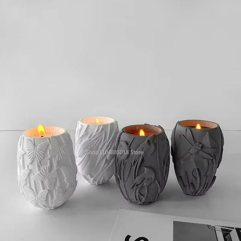 

DIY Flower Dragonfly Butterfly Relief Candle Jar Silicone Mold Handmade Plaster Molds Gypsum Form Cup Wax Making Home Decoration
