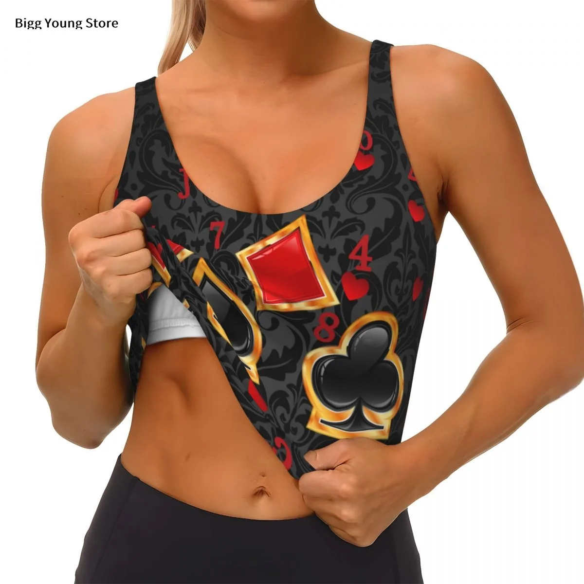 โยคะเสื้อกั๊กผู้หญิงกีฬา Crop Tops บทคัดย่อพื้นหลังเล่นไพ่ Streetwear ออกกําลังกาย Breathable Tank Top หญิง