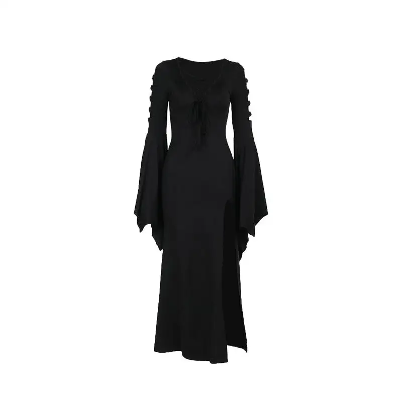 Loween Sexy Slim Fit Witch Dr cintura alta Bat Sve Color puro KTV vestido de noche para ocasiones especiales de mujer