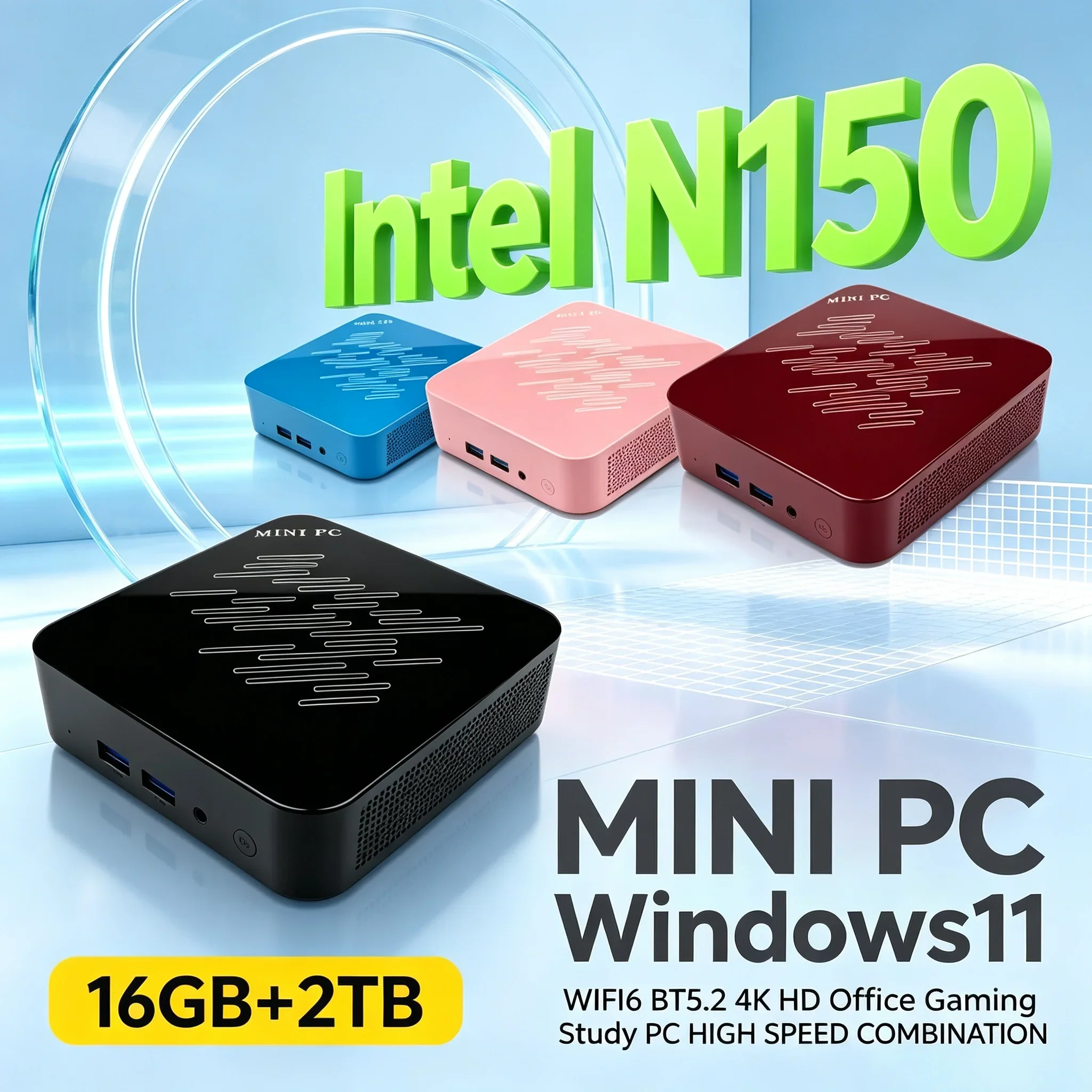 Intel N150 Mini PC Host 16GB RAM Optional 1TB 2TB SSD Win 11 System WiFi6 BT5.2 Mini Desktop Computer For Daily Work Study