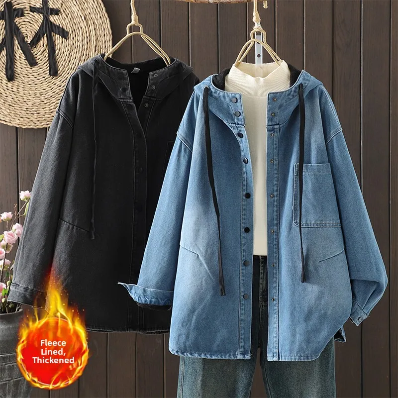 حجم كبير التخسيس Thiened Fce المرأة الدنيم irt Jaet نوعية جيدة طويلة Sve زر واحد ملابس خارجية غير رسمية