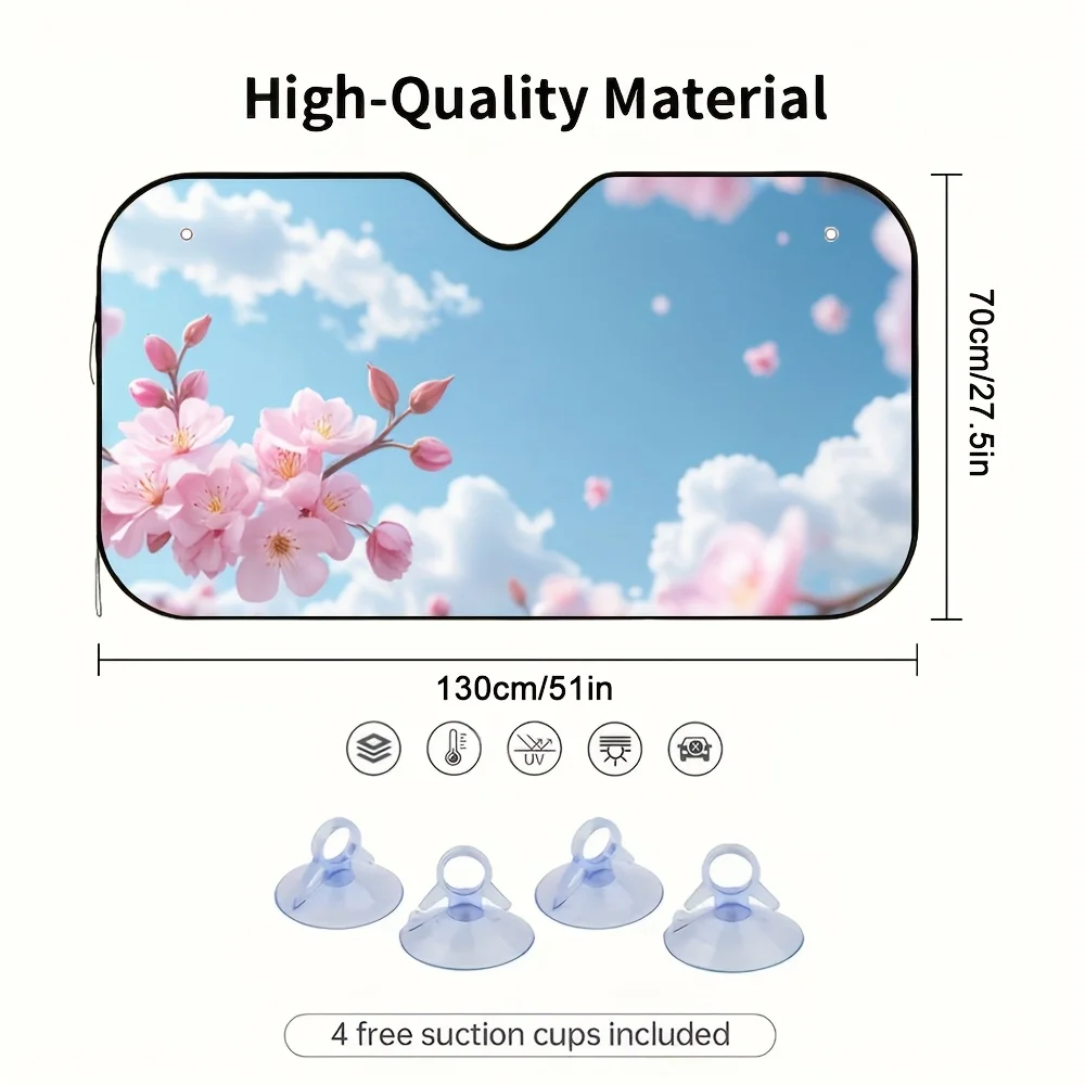 1pc Cherry Blossom Sky Car Sunshade, Prevents Direct Sunlight, Lowers Cabin Temperature, Perfect For Long Trips, City Driving, A