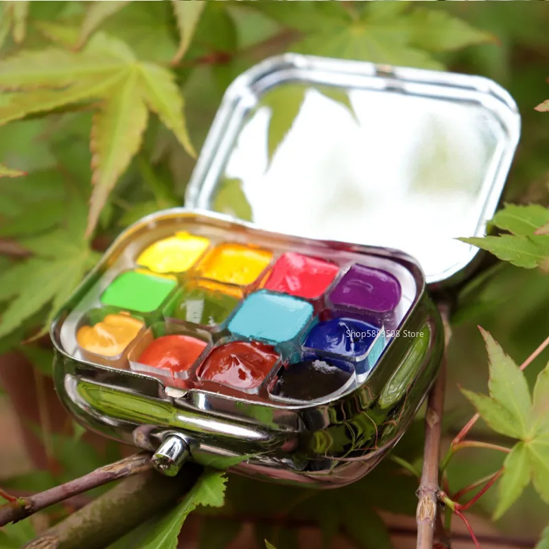 Mini Portable Watercolor Paint Box Metal Watercolor Sub-packing Box Pigment Moisturizing Box Sketch Painting Art Supplies