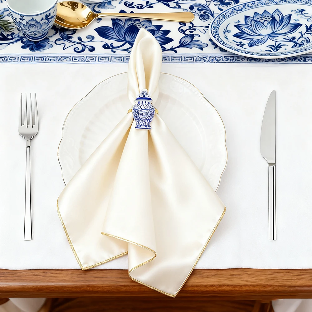 

6/8/10Pcs Blue White Porcelain Napkin Rings Chinese Style Ceramic Napkin Holder for Asian Theme Wedding Vintage Table Decor