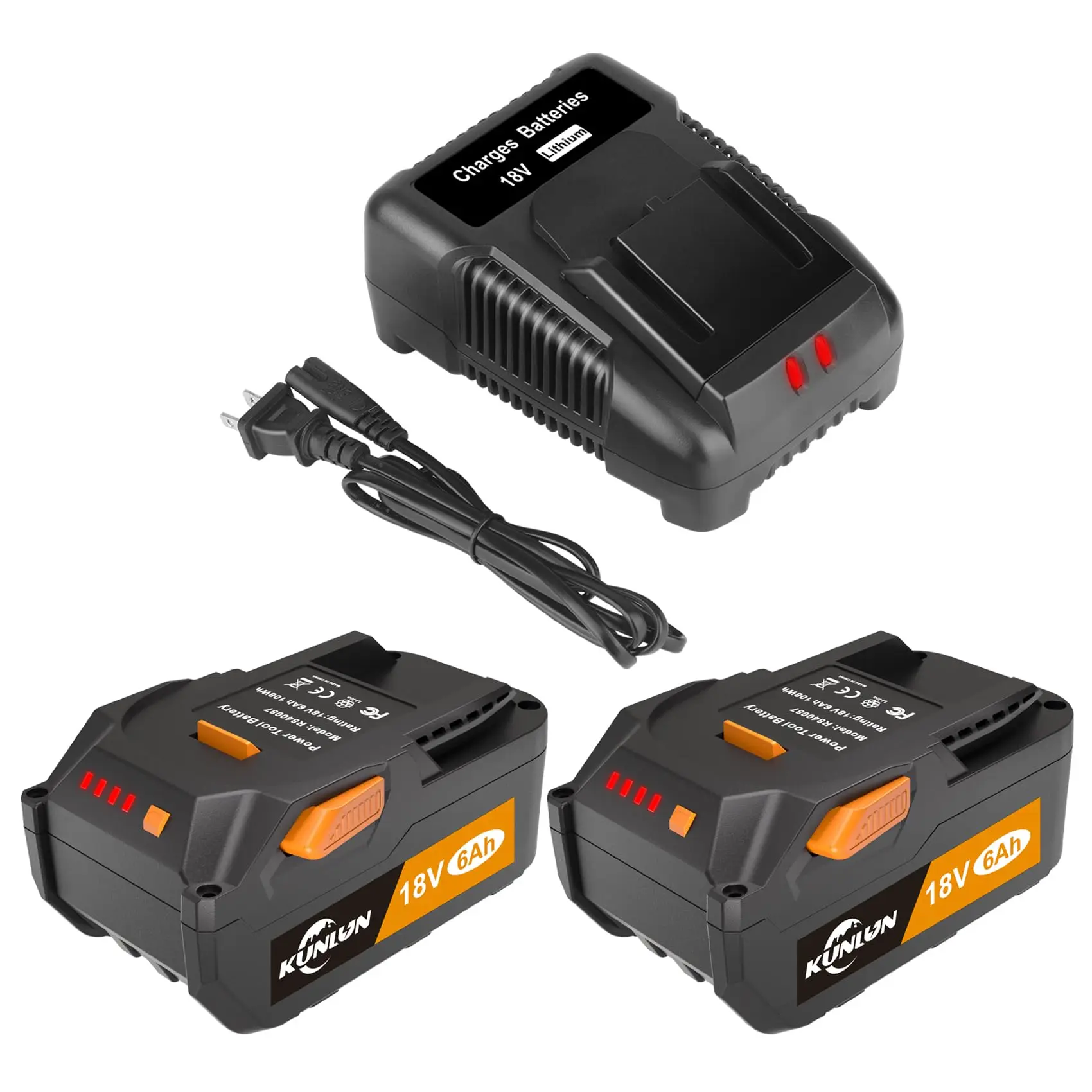 

2 Pack 6Ah 18V Replacement Battery and Charger Combo Compatible for Ridgid 18V Battery for Ridgid Tools R840087 R840083 R840086