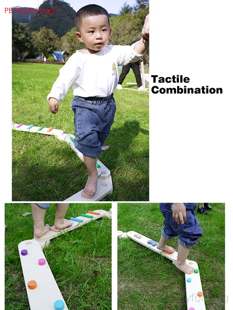 Outdoor Children balance board suit Wood material Tactile Combination Kids Wooden single-plank toy Tactile train AC82